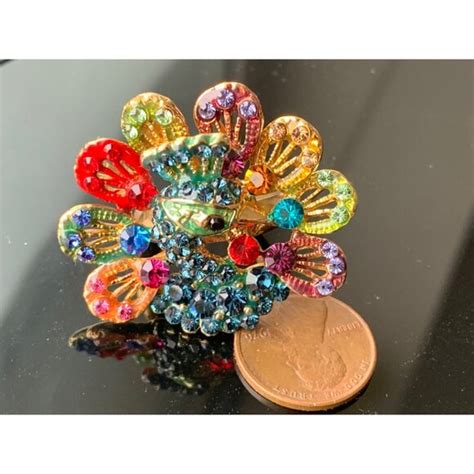 Aldo Jewelry Htf Vintage Aldo Peacock Rhinestone Rainbow Hued