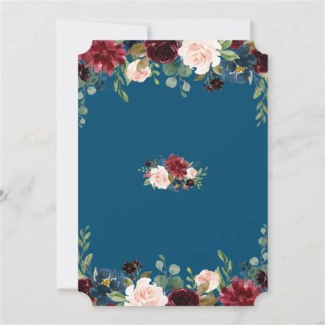 Romantic Burgundy Navy Blue Blush Floral Wedding Invitation Zazzle