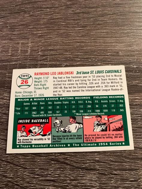 1954 Topps Archives 26 Ray Jablonski St Louis Cardinals MINT EBay