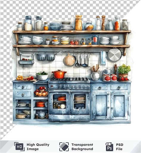 Premium watercolor illustration of a kitchen set kitchen set on an ...