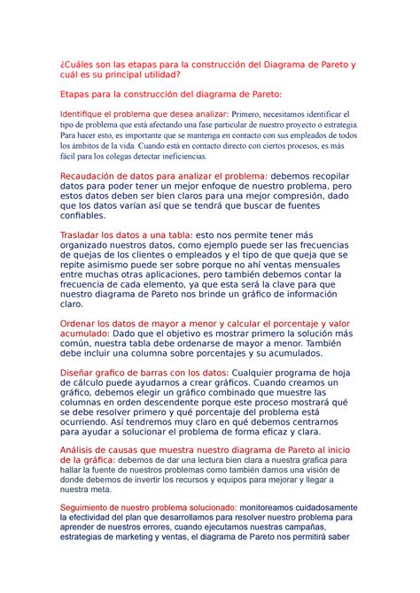 Cuáles son las etapas para la construcción del Diagrama de Pareto y