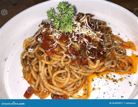 Delicious Spaghetti Bolognese Pasta With Meat Tuna And Tomato Sauce