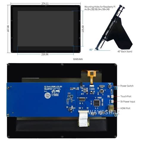 Buy Waveshare 10 1 Inch Capacitive HDMI LCD Display With Case 1280x800