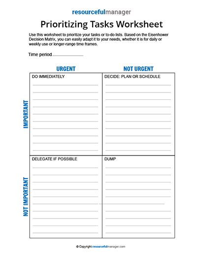 Prioritizing Tasks Worksheet Resourcefulmanager