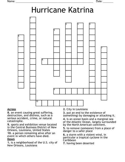 Hurricane Katrina Crossword Wordmint