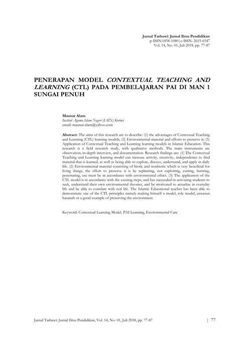 PDF PENERAPAN MODEL CONTEXTUAL TEACHING AND LEARNING CTL PADA