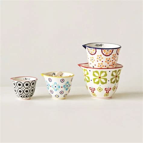 Stoneware Floral Pattern Measuring Cups Set Of 4 Creative Co Op