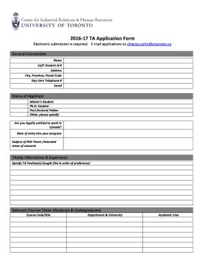 Fillable Online 2016 17 TA Application Form Fax Email Print PdfFiller