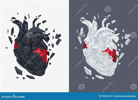 Stylized Illustration Of Heart Covered Cracking With Stone Cartoon