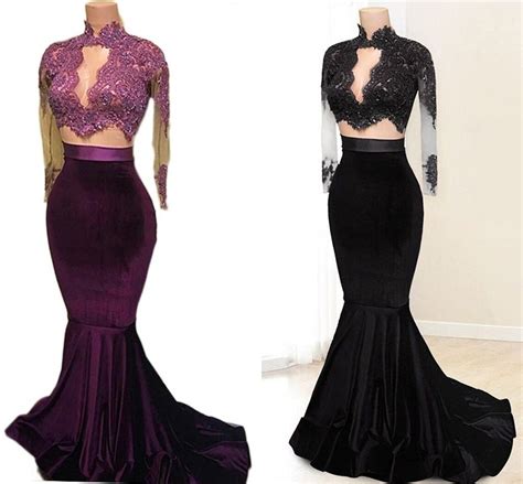 Fashion Velvet Purple Black Prom Dress 2018 Mermaid Long Cheap Designer