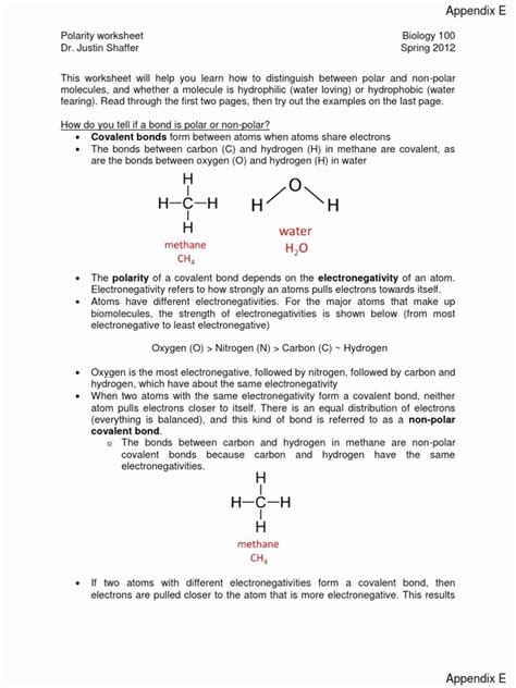 Worksheet Polarity Of Bonds