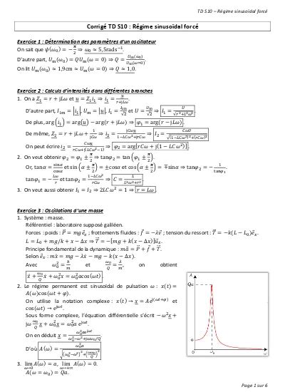 Corrig Td S R Gime Sinuso Dal Forc Exercice