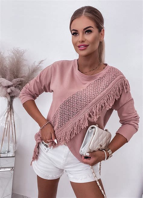 Bluza Z Fr Dzlami Nude Sklep Online Z Damsk Odzie Pauzza Damska Odzie Nowa Kolekcja