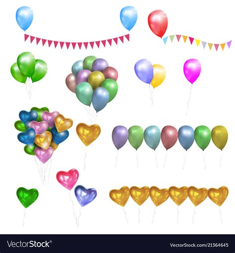 Set Of Color Glossy Balloonshearts And Bunting Vector Image