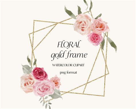 Watercolor Pink Blush Floral Gold Frame Wedding Invitation Floral