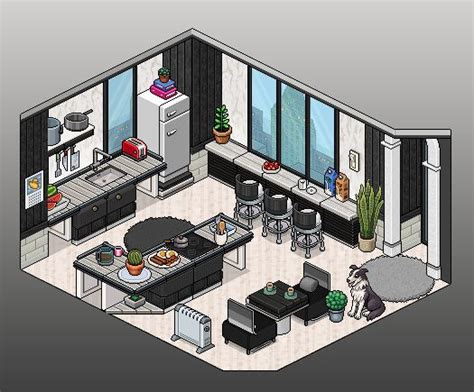 Modern Black White Habbo Kitchen Pixel Art Design Isometric Art