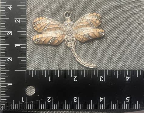 Huge Silver Tone Metal And Enamel Dragonfly Pendant Etsy