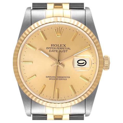 Rolex Datejust Steel 18k Yellow Gold Champagne Tapestry Dial Mens Watch 16233 For Sale At 1stdibs