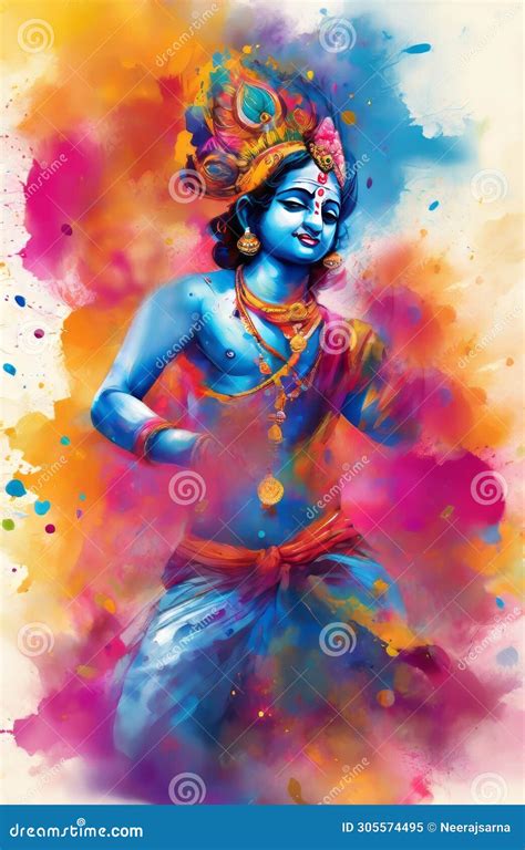 Krishna Enjoying and Dancing during the Holi Festival, a Hindu Celebration Stock Illustration ...