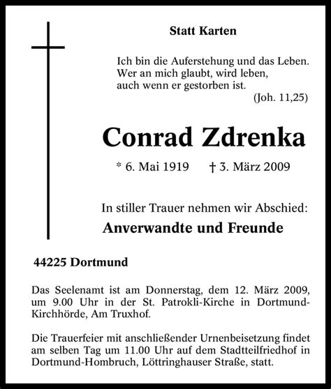 Traueranzeigen Von Conrad Zdrenka Trauer In Nrw De