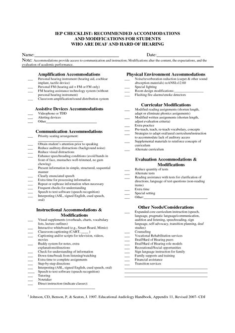 Special Education Accommodations Checklist Iep Checklist Recommended