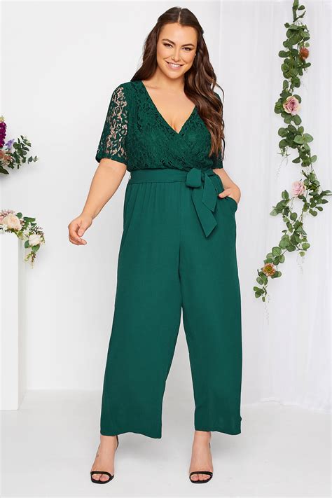 Yours London Plus Size Green Lace Wrap Jumpsuit Yours Clothing