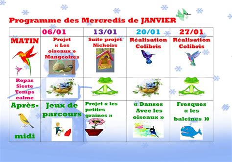 Planning Des Activit S Du Centre De Loisirs Du Mois De Janvier