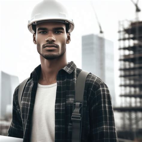 Un Hombre En Uniforme De Constructor Est En Construcci N En El Fondo