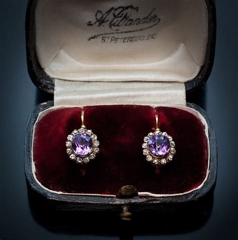 Antique Amethyst Jewelry | Amethyst Diamond Cluster Earrings - Antique ...