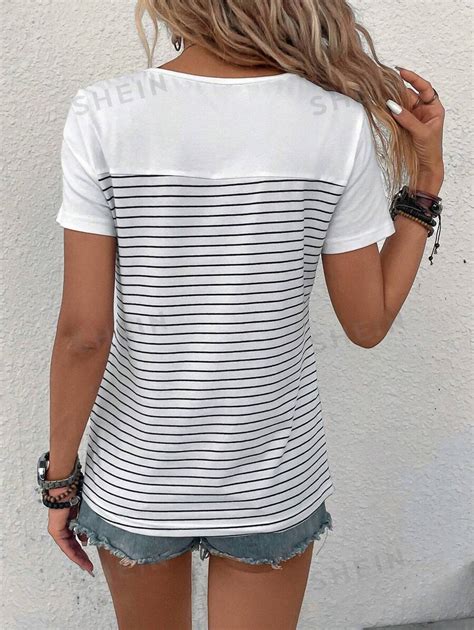 Shein Lune Summer Women S Round Neck T Shirt With Decorative Buttons