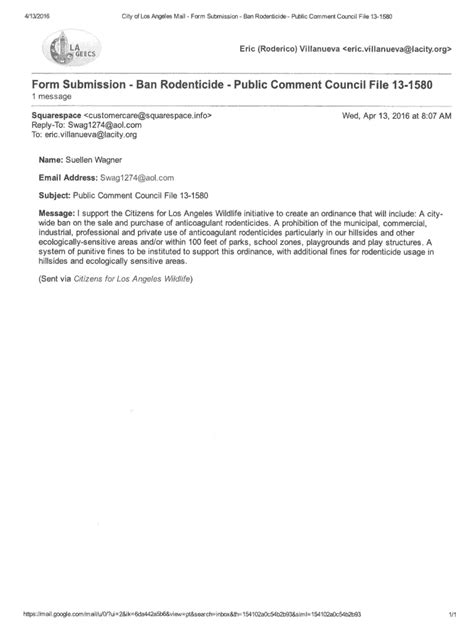 Fillable Online Form Submission Ban Rodenticide Public Comment