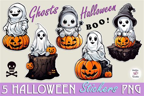 Halloween Sticker Ghost PNG Bundle Graphic by Hobby3DStudio · Creative ...