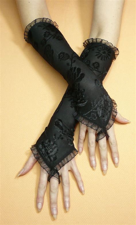 Black Armwarmers With Finger Loop Fingerless Gothic Gloves With