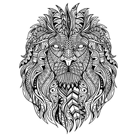 León cabeza mandala zentangle para colorear página ilustración Vector