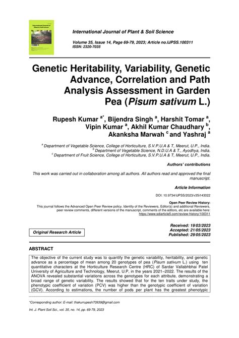 Pdf Genetic Heritability Variability Genetic Advance Correlation