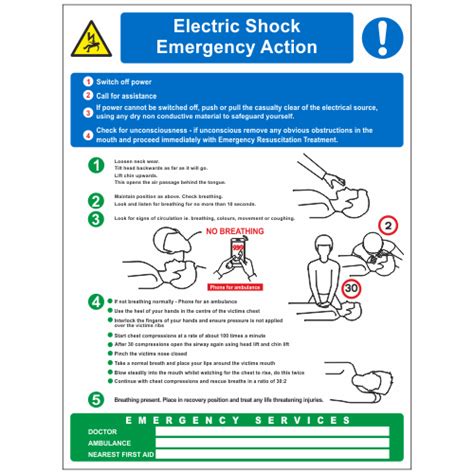 Electric Shock Emergency Action Sign First Aid Signs Safety Signs