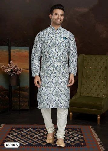 Cotton Ethnic Motifs Wedding Wear Kurta Pajama With Koti Mens At Rs