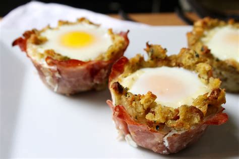 Cheesy Ham Egg And Stuffing Breakfast Cups