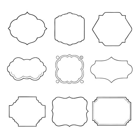 A Set Of Nine Black And White Outline Frames With Different Shapes