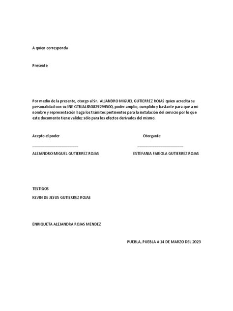 Carta Poder Con Testigo Pdf Pdf