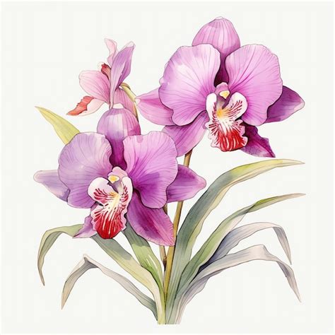 Linda ilustração de clipart de orquídea em aquarela Foto Premium