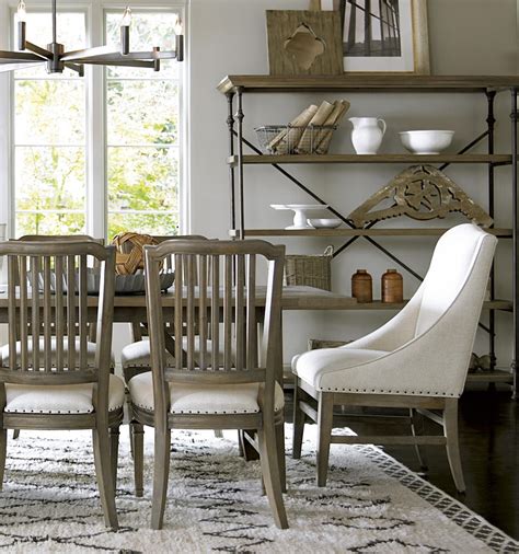 French Oak Nailhead Upholstered Dining Arm Chair | Zin Home