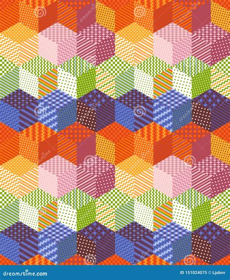 Bright Patchwork Pattern From Colorful Patches With Geometric Ornaments