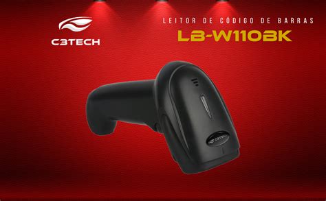 Leitor De Codigo De Barras C3Tech Sem Fio LB W110BK 1D 2D QR Code