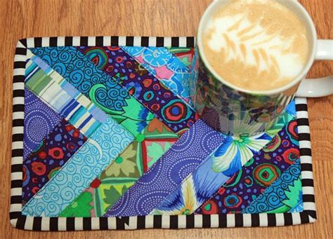 Fabric Quilted Mug Rug Kaffe Fassett Cotton Reversible Table Mini Quilt Mug Rug Placemats