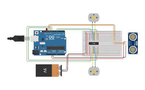 Circuit Design Circuito Motores Cc Y Sensor De Distancia Tinkercad