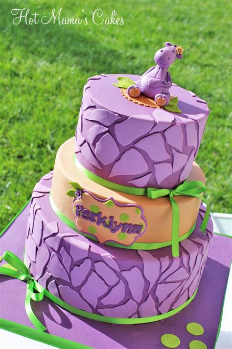 Giraffe Print Baby Shower Cake In Purple Baby Shower Baby Shower