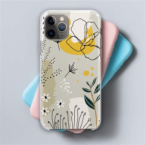 Doodle Style Floral Print Phone Case Flowers Phone Case Etsy