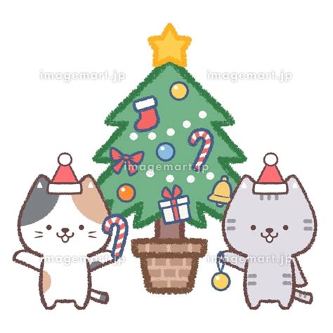 クリスマスツリーとミケネコとネコのイラスト素材 172089479 イメージマート