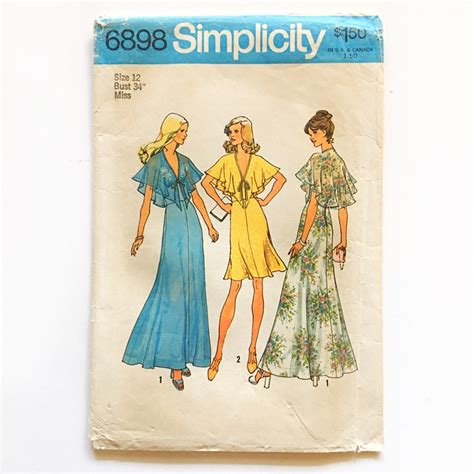 Vintage 70s Simplicity 6898 Halter Dress With Cape Misses 12 Bust 34 Uncut Sewing Pattern Etsy